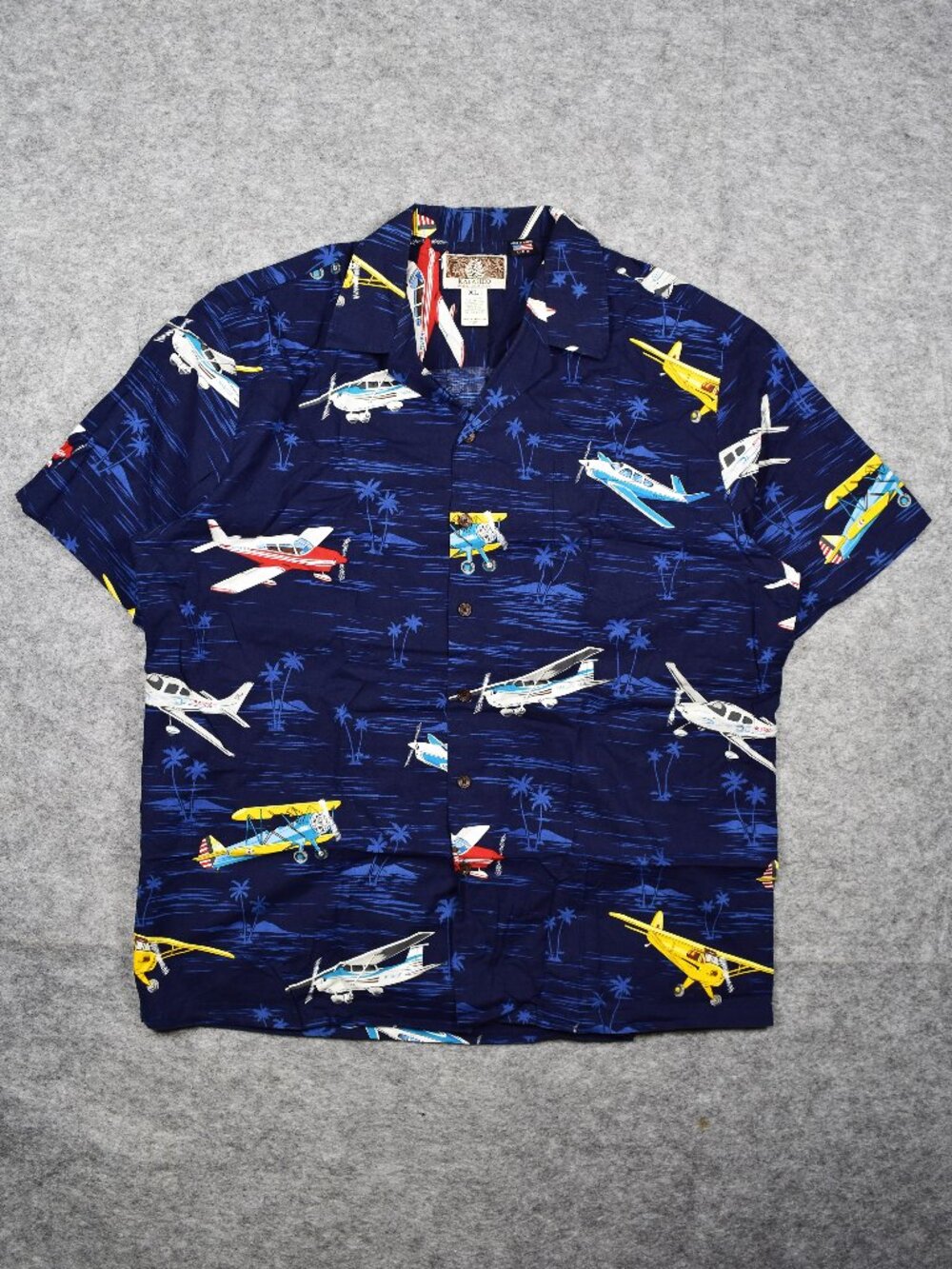 Vintage RJC Kalaheo Navy Hawaiian Piper Cub Stearman Airplanes Shirt Men Size XL